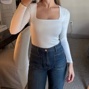 Abercrombie & Fitch White Square Neck Long Sleeve Bodysuit